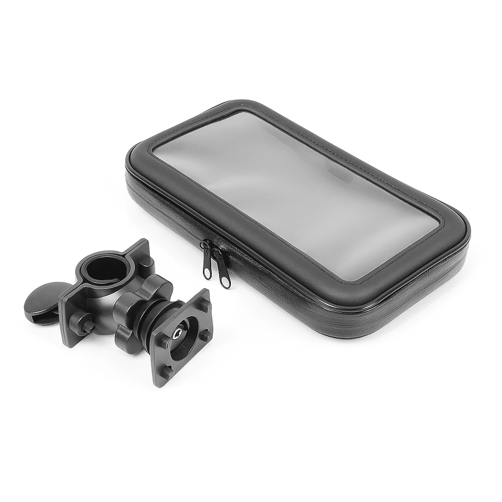 20250723_1536_Funda y Soporte Negro_remix_01k0wftrwbf80vypbb35ghzbqx Holder de Moto para Celular Pasta XL - Imagen 1